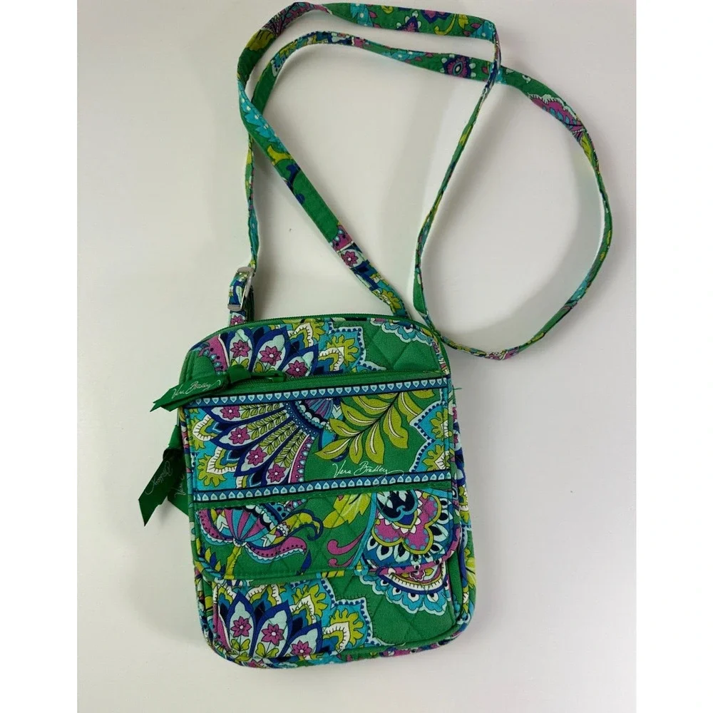 Vera Bradley Green Floral Crossbody Bag Mini Fabric Quilted Purse Adjustable - Picture 10 of 11